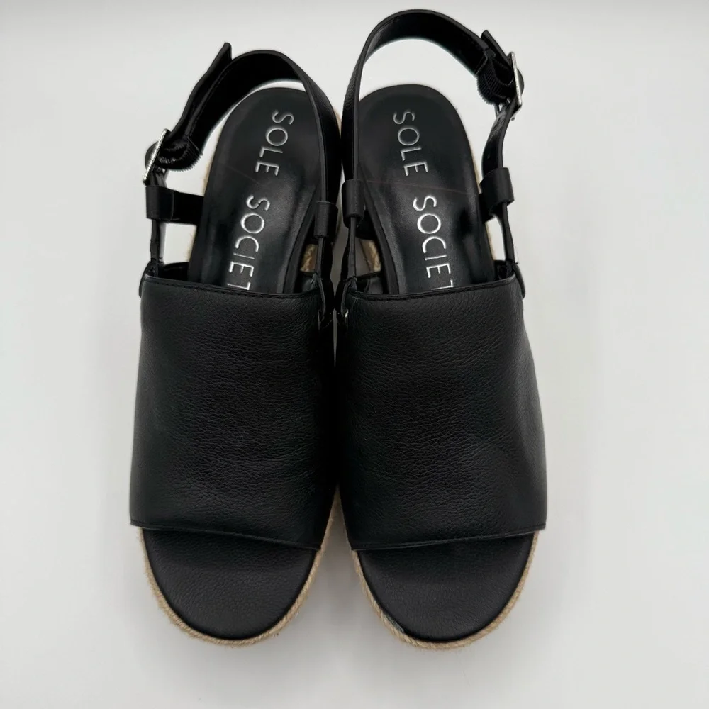 Sole Society Ayelani Boho Black Espadrille Wedge Open Toe Sandals SZ 9M