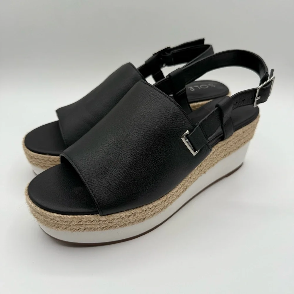Sole Society Ayelani Boho Black Espadrille Wedge Open Toe Sandals SZ 9M