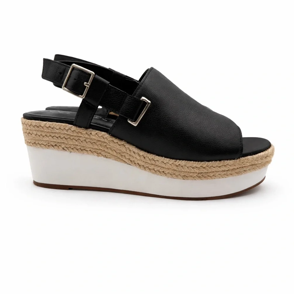 Sole Society Ayelani Boho Black Espadrille Wedge Open Toe Sandals SZ 9M