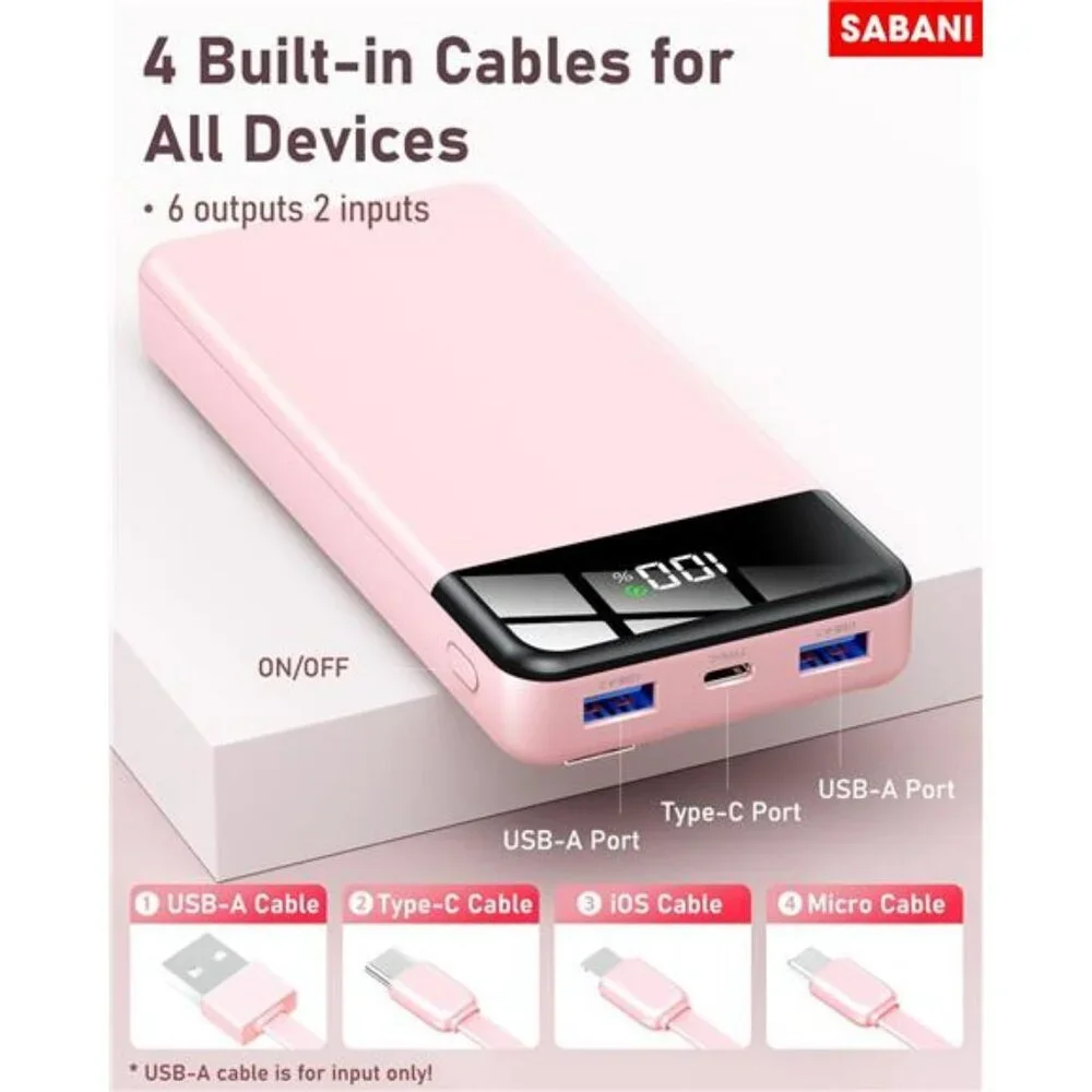 35000mAh portable charger power bank fast charging with built in cables