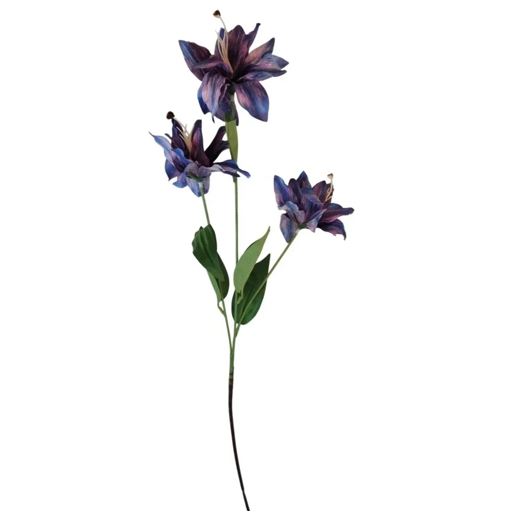 Luxury Artificial Tiger Lily Stem 34 Inch | Purple Blue Faux Lily | Designer Art