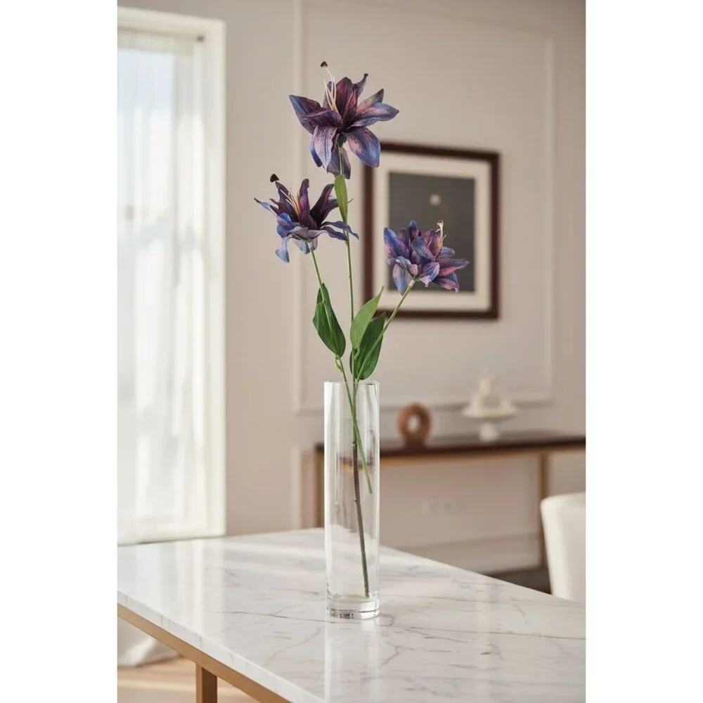 Luxury Artificial Tiger Lily Stem 34 Inch | Purple Blue Faux Lily | Designer Art