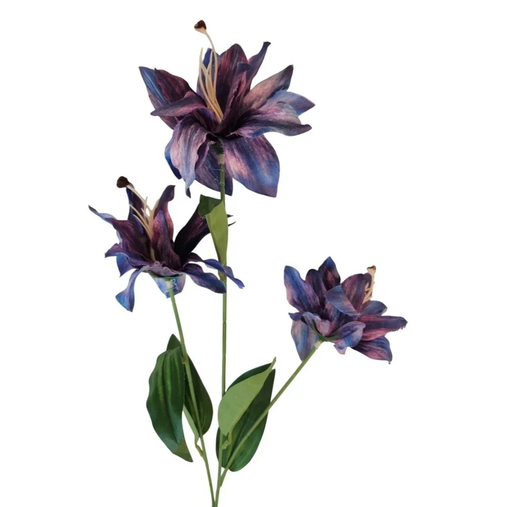 Luxury Artificial Tiger Lily Stem 34 Inch | Purple Blue Faux Lily | Designer Art