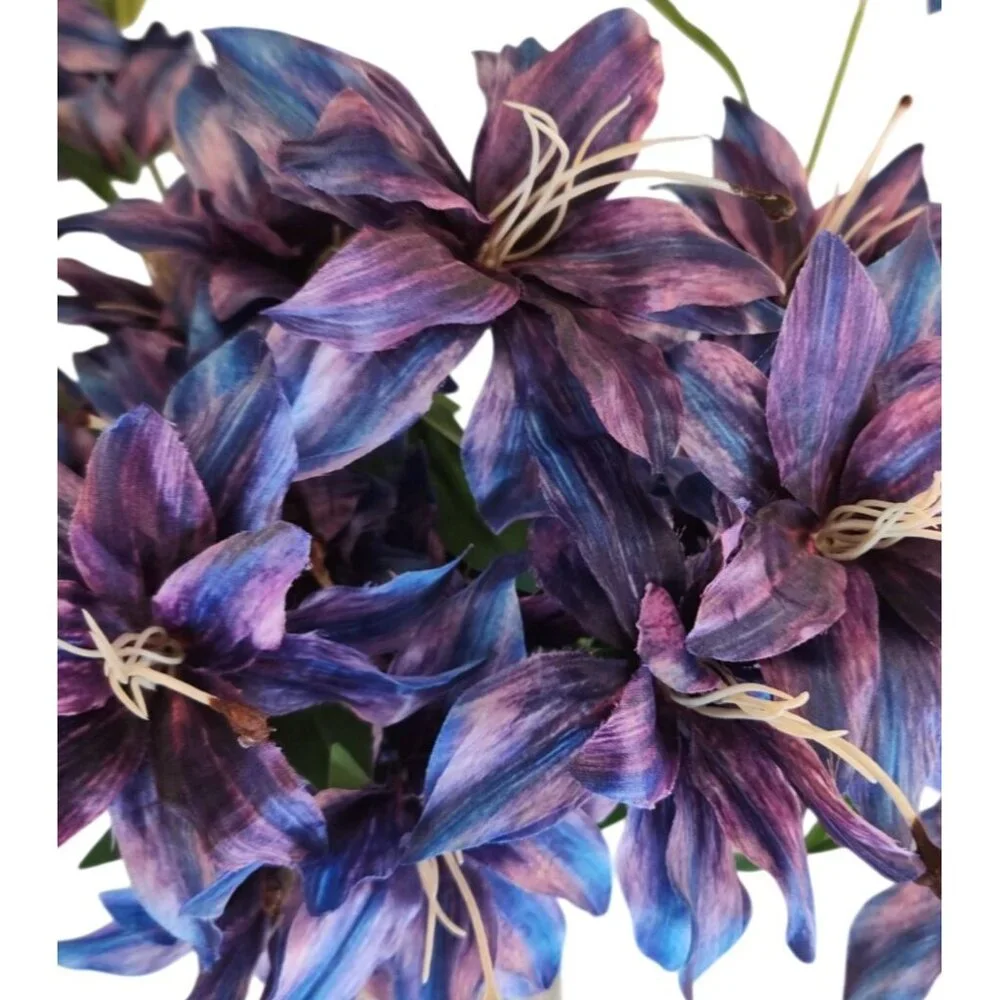 Luxury Artificial Tiger Lily Stem 34 Inch | Purple Blue Faux Lily | Designer Art