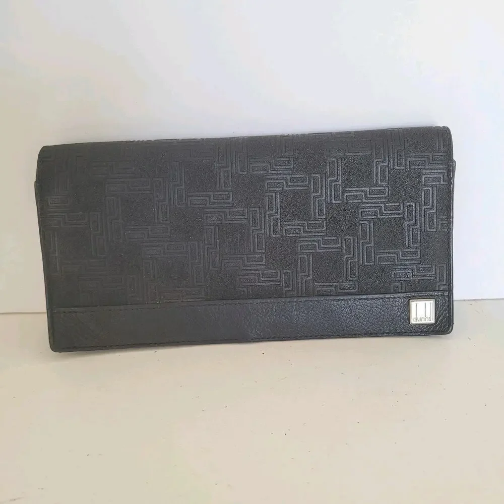 Dunhill Designer Bill Card Holder Wallet Black Bifold Textured Leather Folding