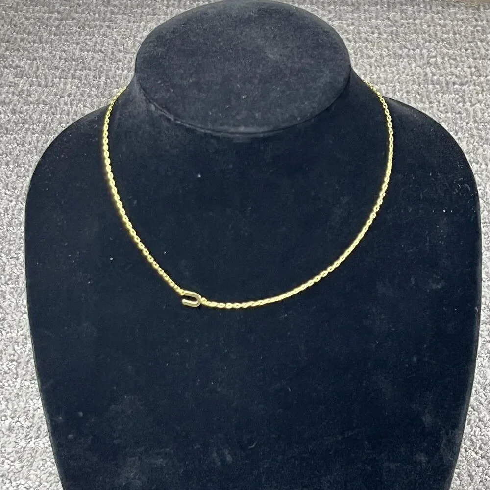 J.Crew Gold Tone Initial U Letter Pendant Chain Necklace Women Jewelry Delicate
