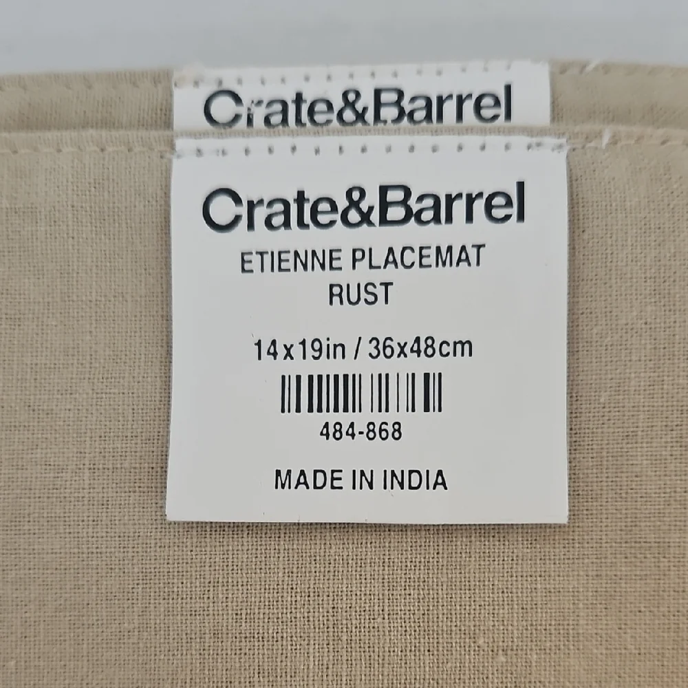Crate&Barrel Etienne Tan Embroidered Rust Orange Brown Table Placemats Set of 4