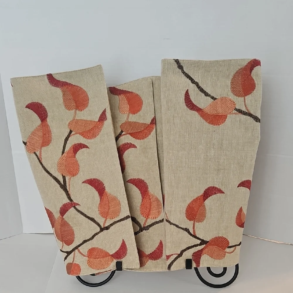 Crate&Barrel Etienne Tan Embroidered Rust Orange Brown Table Placemats Set of 4