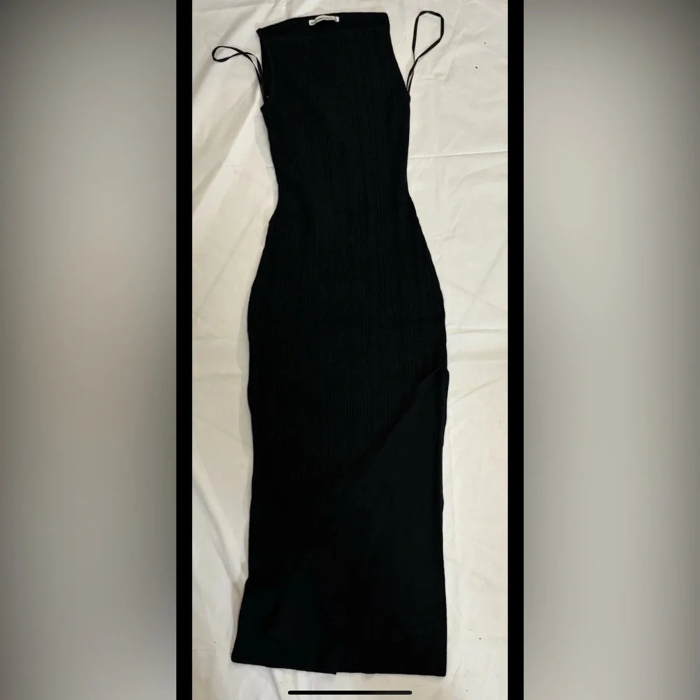 Abercrombie & Fitch Y2K Ribbed Sleeveless Maxi Dress Square Top Stop Slit XS