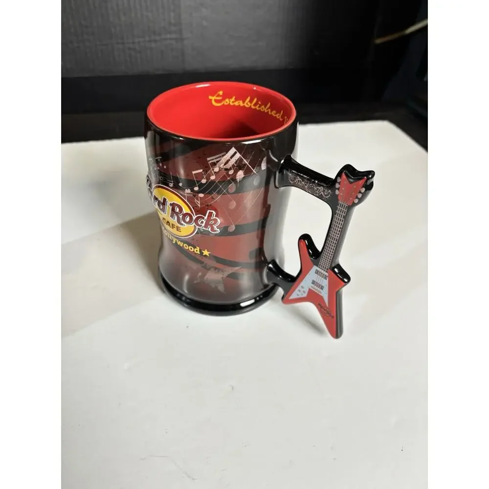 Lot Of 2 - Hard Rock Cafe Hollywood & Los Angeles Souvenir Mugs - Guitar Handle