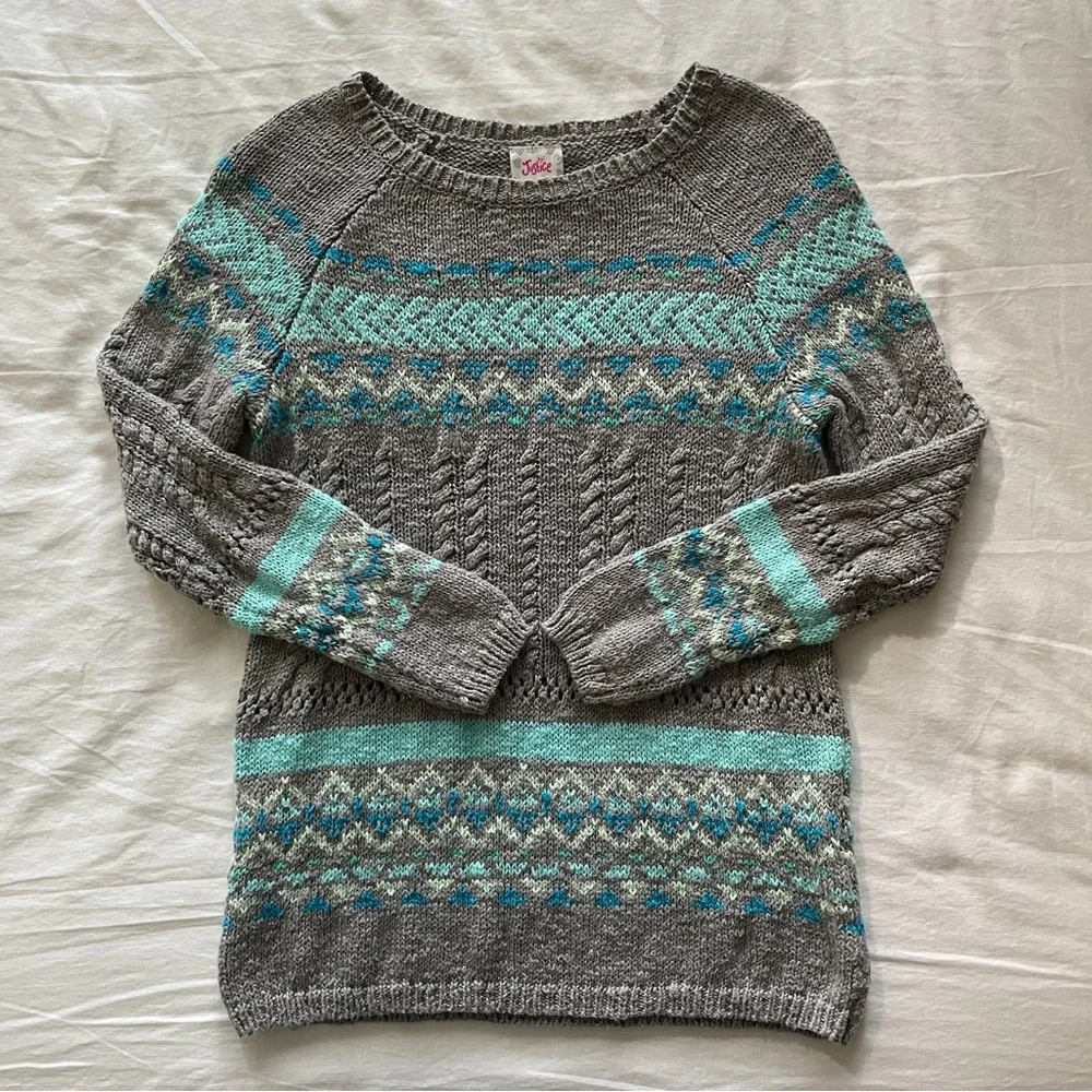 Justice Gray and Aqua Knit Sweater