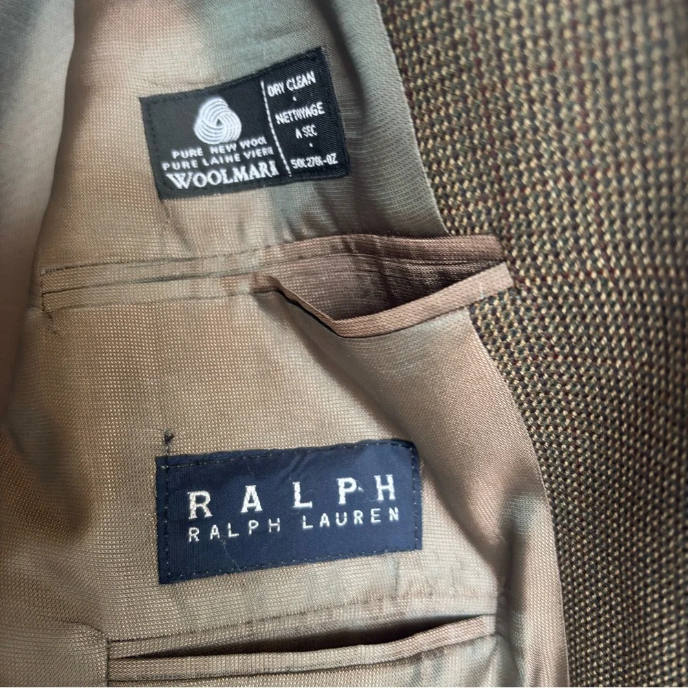 Ralph Ralph Lauren Men 40S Brown Houndstooth Wool Suit Jacket Sport Coat Blazer