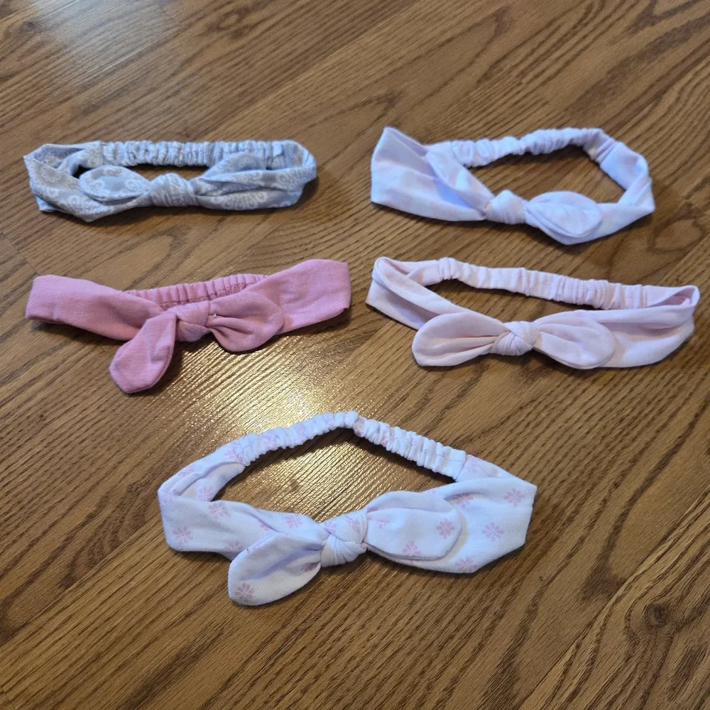 5 Pack Headbands Pink Gray White Bows Kids Baby Infant Headband Bundle Set Of 5