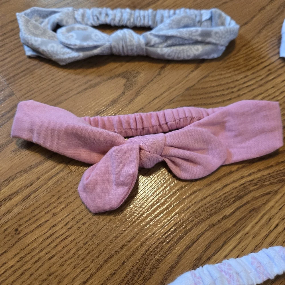 5 Pack Headbands Pink Gray White Bows Kids Baby Infant Headband Bundle Set Of 5