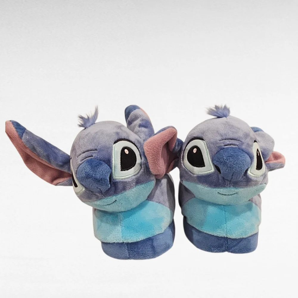 Happy Feet Disney Blue Stitch Plush Slippers Size XS
