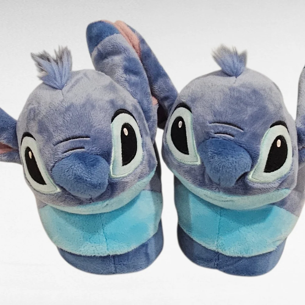 Happy Feet Disney Blue Stitch Plush Slippers Size XS