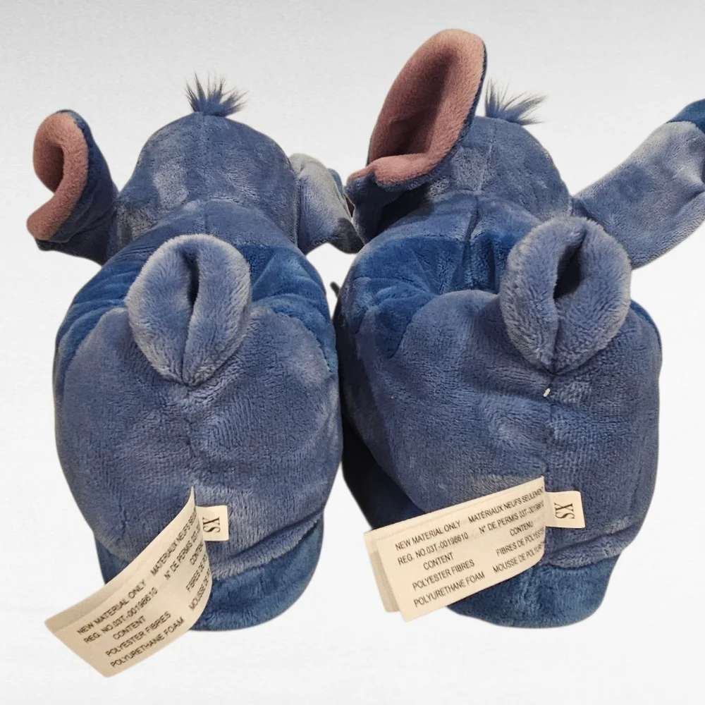 Happy Feet Disney Blue Stitch Plush Slippers Size XS