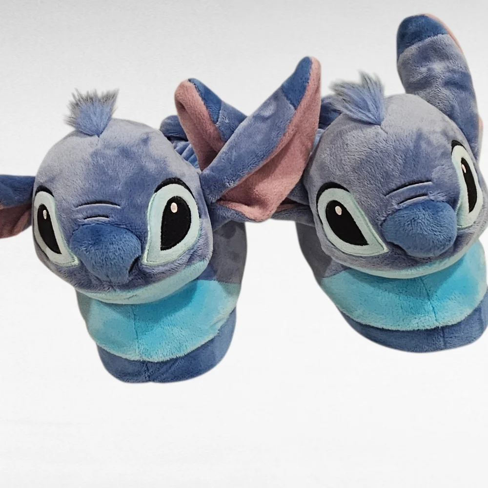 Happy Feet Disney Blue Stitch Plush Slippers Size XS