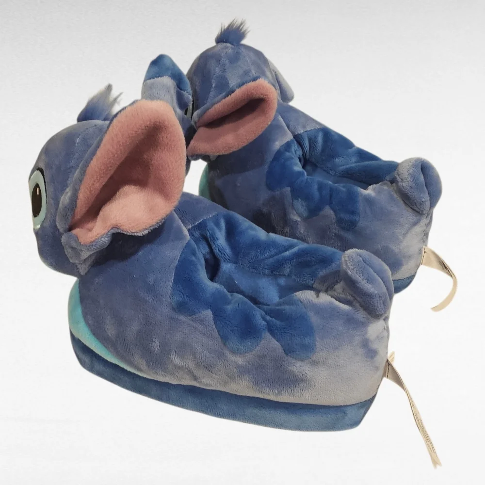Happy Feet Disney Blue Stitch Plush Slippers Size XS