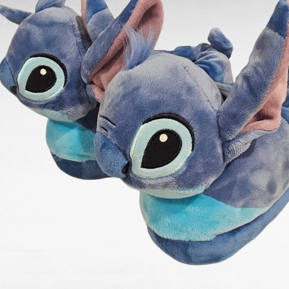 Happy Feet Disney Blue Stitch Plush Slippers Size XS