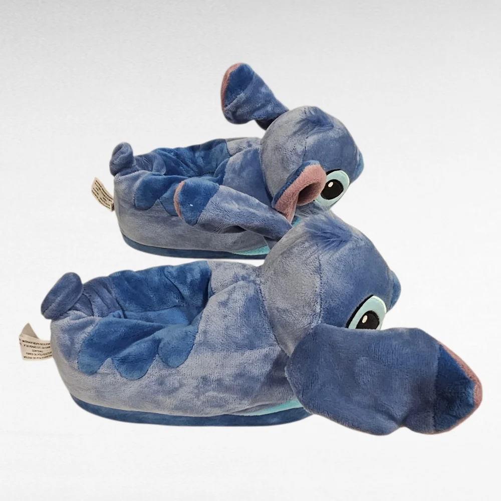 Happy Feet Disney Blue Stitch Plush Slippers Size XS