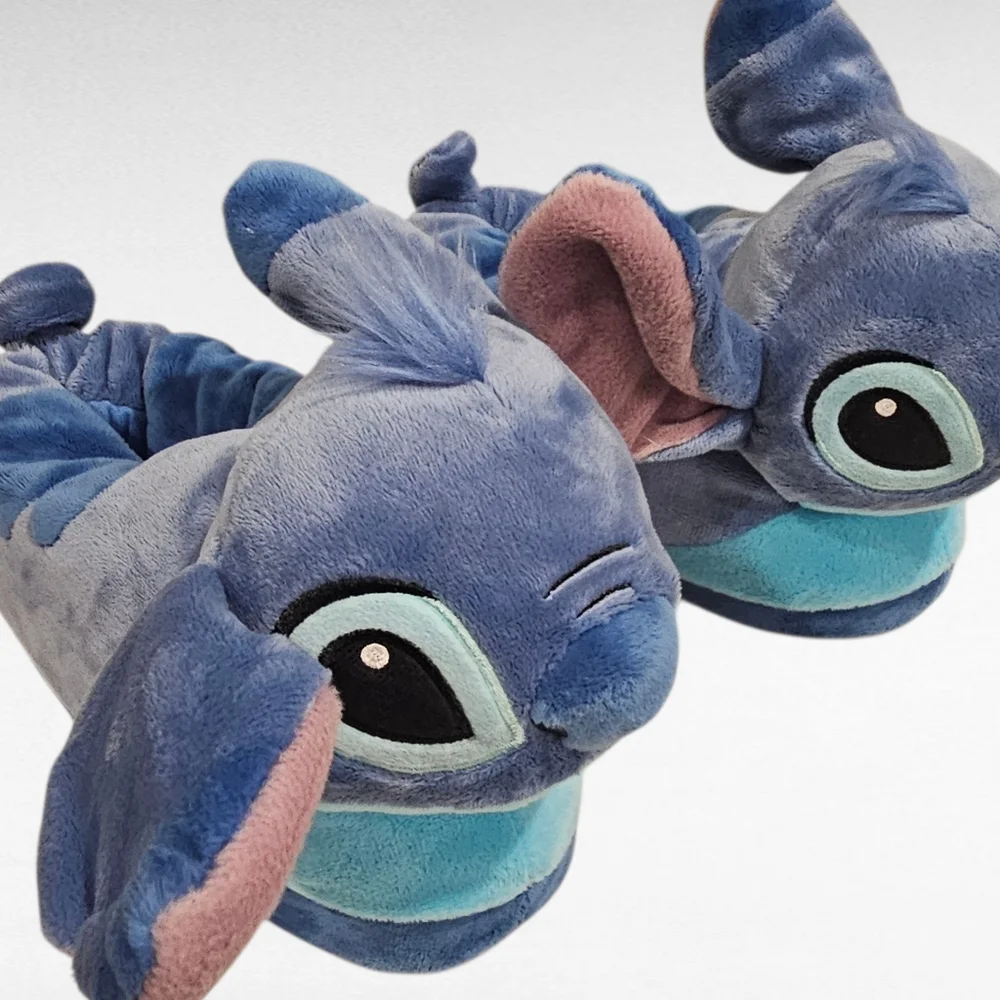 Happy Feet Disney Blue Stitch Plush Slippers Size XS