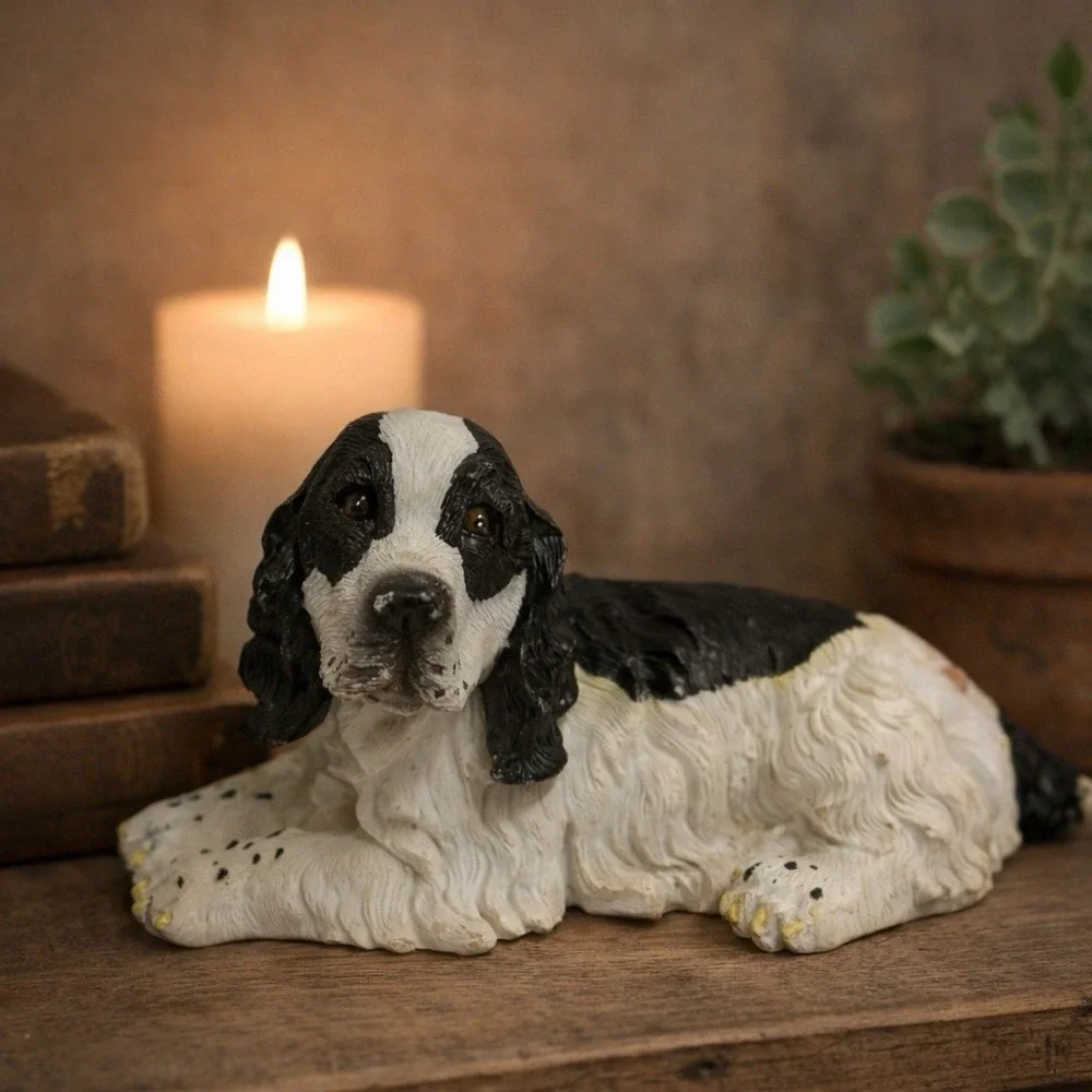 Black And White Cocker Spaniel Pup Figurine