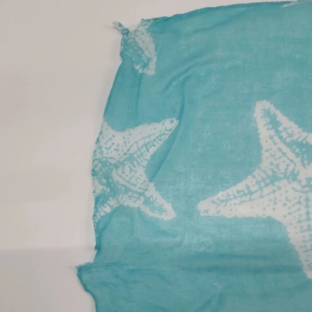 Scarf Starfish Print Sky blue White Lightweight Beachy Coastal Cowgirl Whimsical