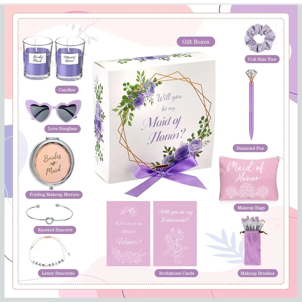♥️Bridesmaid/MOH Candles Light Purple Gifts New In Boxes