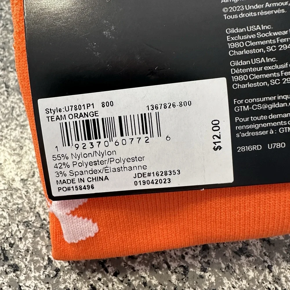 Under Armour Soccer Socks Youth L 2 Pairs Kids 13.5-4.5Y OTC Cushioned Orange