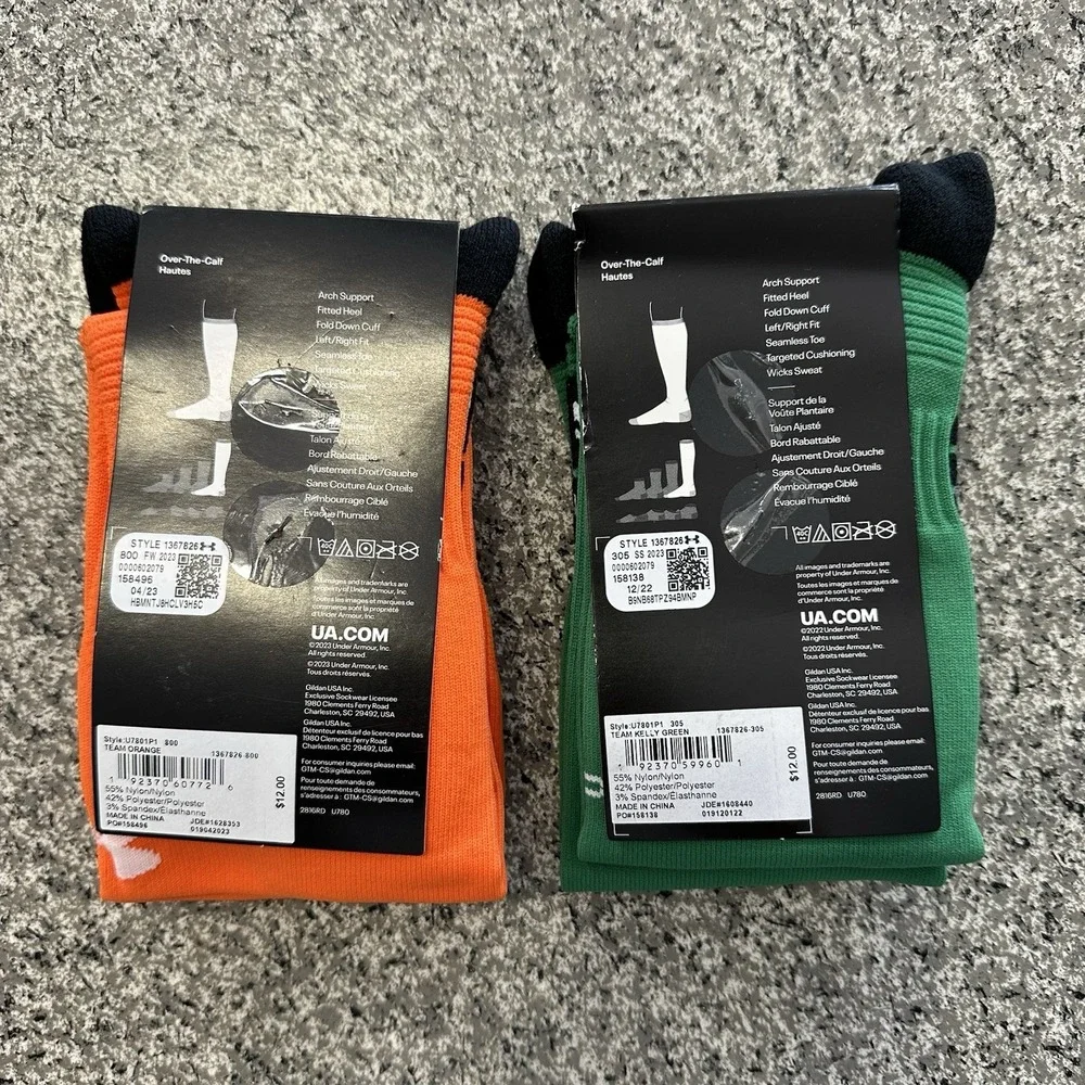 Under Armour Soccer Socks Youth L 2 Pairs Kids 13.5-4.5Y OTC Cushioned Orange