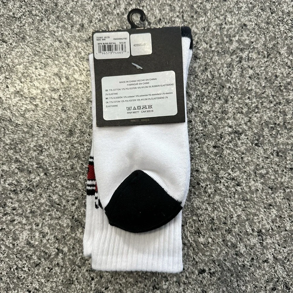 Vans Crew Socks Mens 6.5-9 Off The Wall White Yellow 2K Bar Logo 66 White