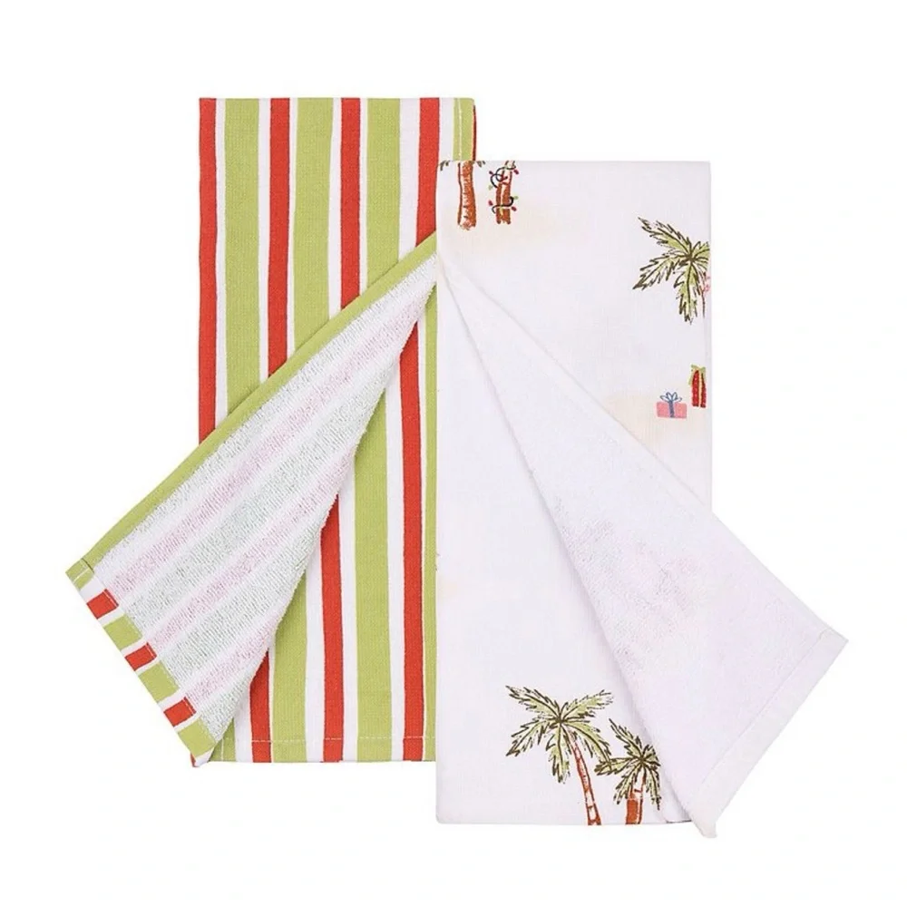 Festive Flamingo Design Kitchen Towels Set of 2pc NWT