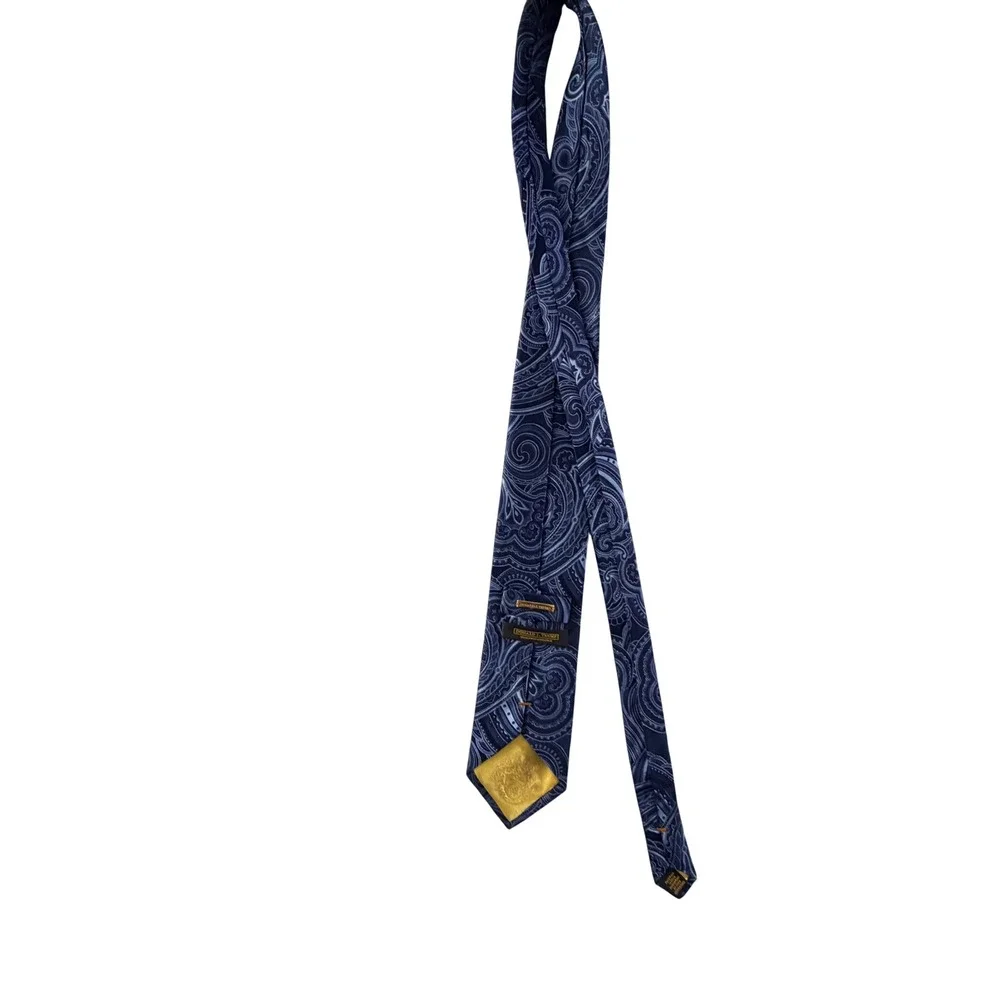 Ermenegildo Zegna Navy Blue Silk Geometric Pattern Mens Neck Tie