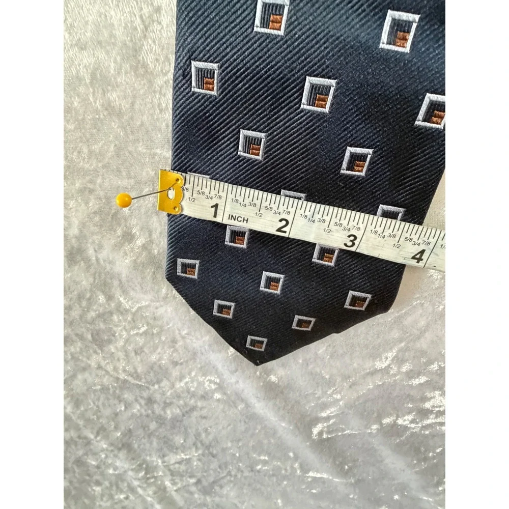 Ermenegildo Zegna Navy Blue Silk Geometric Pattern Mens Neck Tie