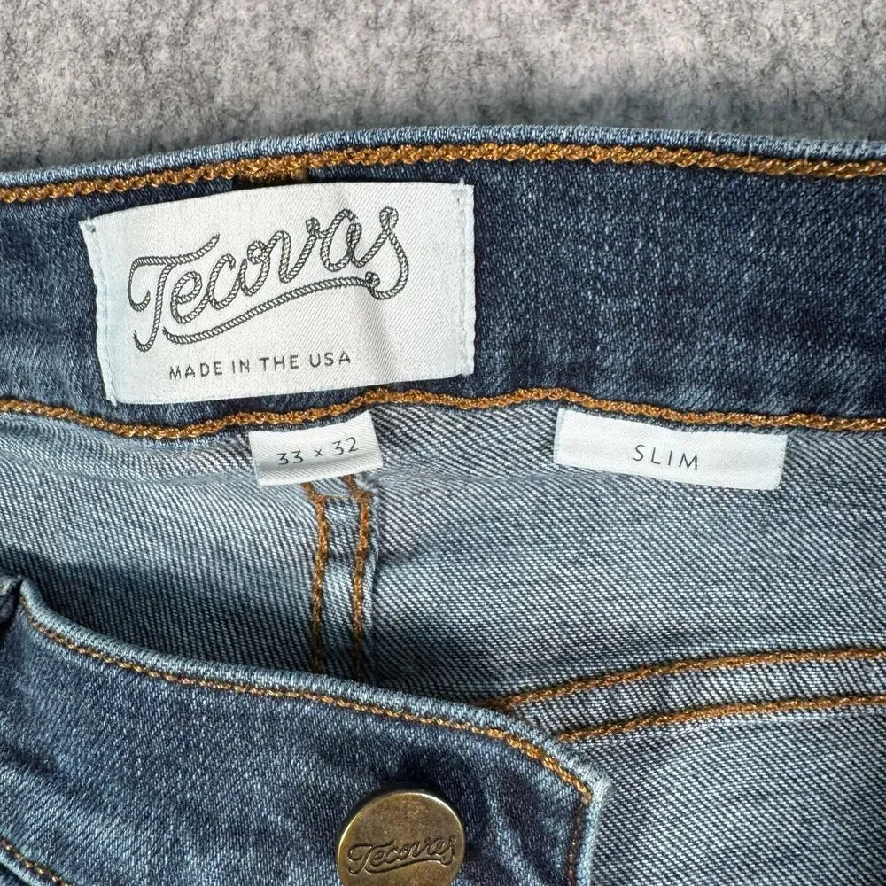 Tecovas Jeans Men’s 33x32 Measures 31x31 Blue Slim Fit Straight Leg Western