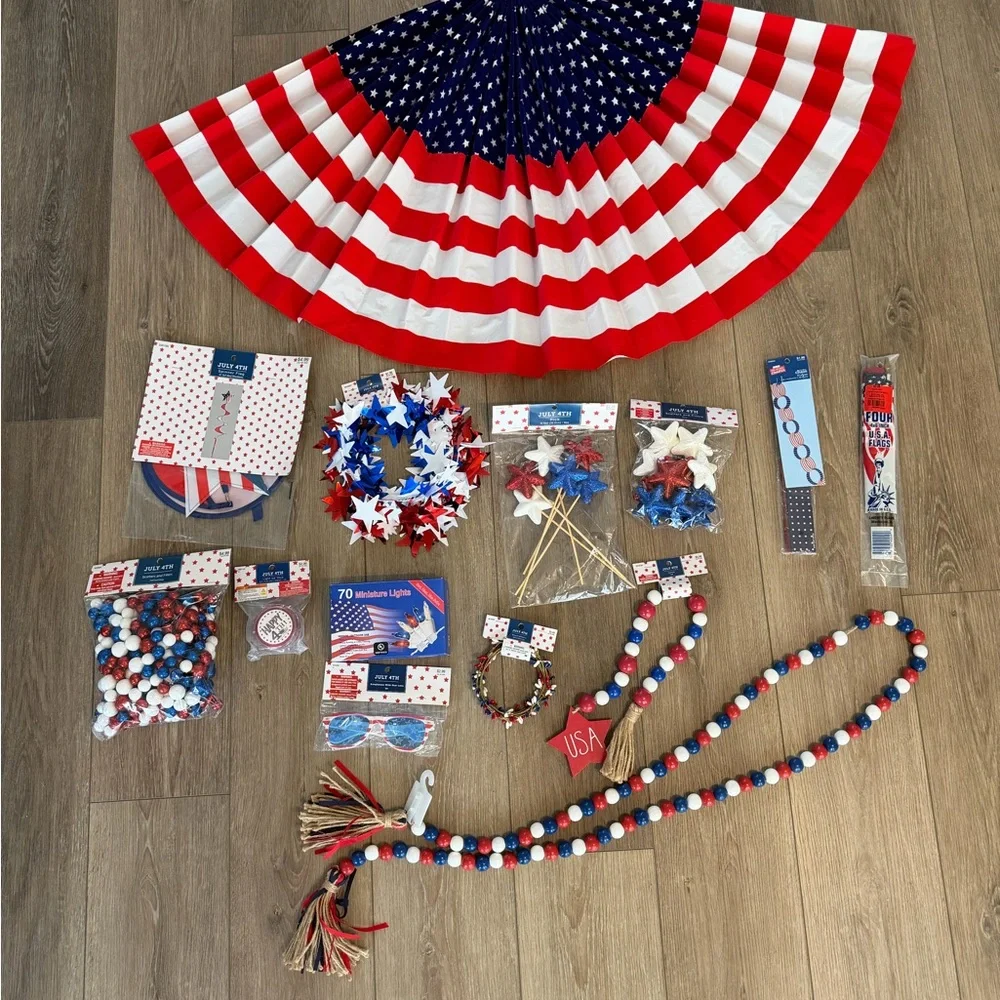 Patriotic Party Set Red White & Blue 4th of July Memorial Day flag decor etc