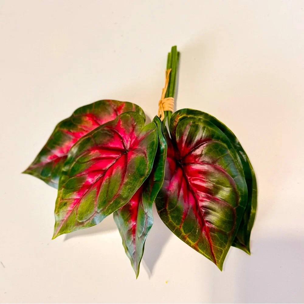 7 LIFELIKE Red Caladium Leaves Flower Picks Floral Home Decor Arrangement Wreath