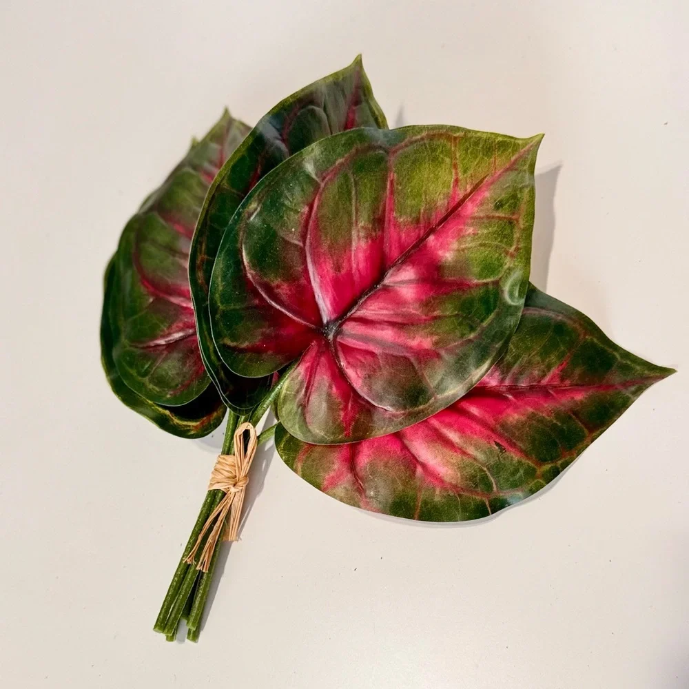 7 LIFELIKE Red Caladium Leaves Flower Picks Floral Home Decor Arrangement Wreath