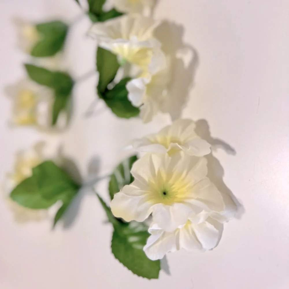 6 White & Yellow Petunia Flower Stems Floral Arrangement Faux Flowers LIFELIKE