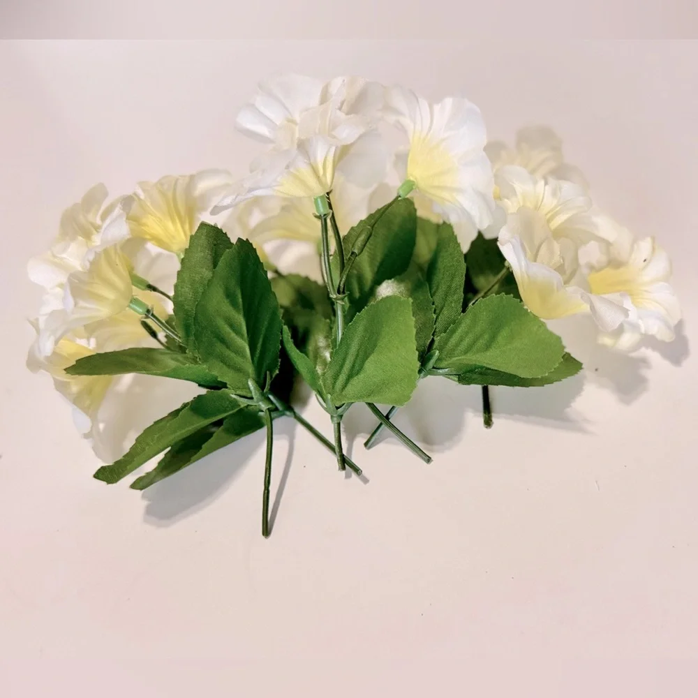 6 White & Yellow Petunia Flower Stems Floral Arrangement Faux Flowers LIFELIKE