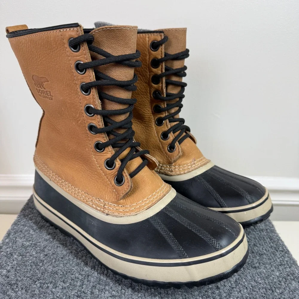 Sorel Caribou Duck Boots Mens US 8 Waterproof Leather Rubber Winter NM1561-281