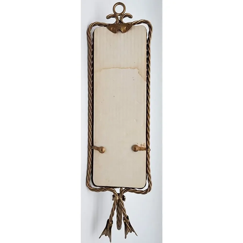 Antique Gold Wall Mirror Candle Holder – Etched Glass Hurricane w/ Purple Candle