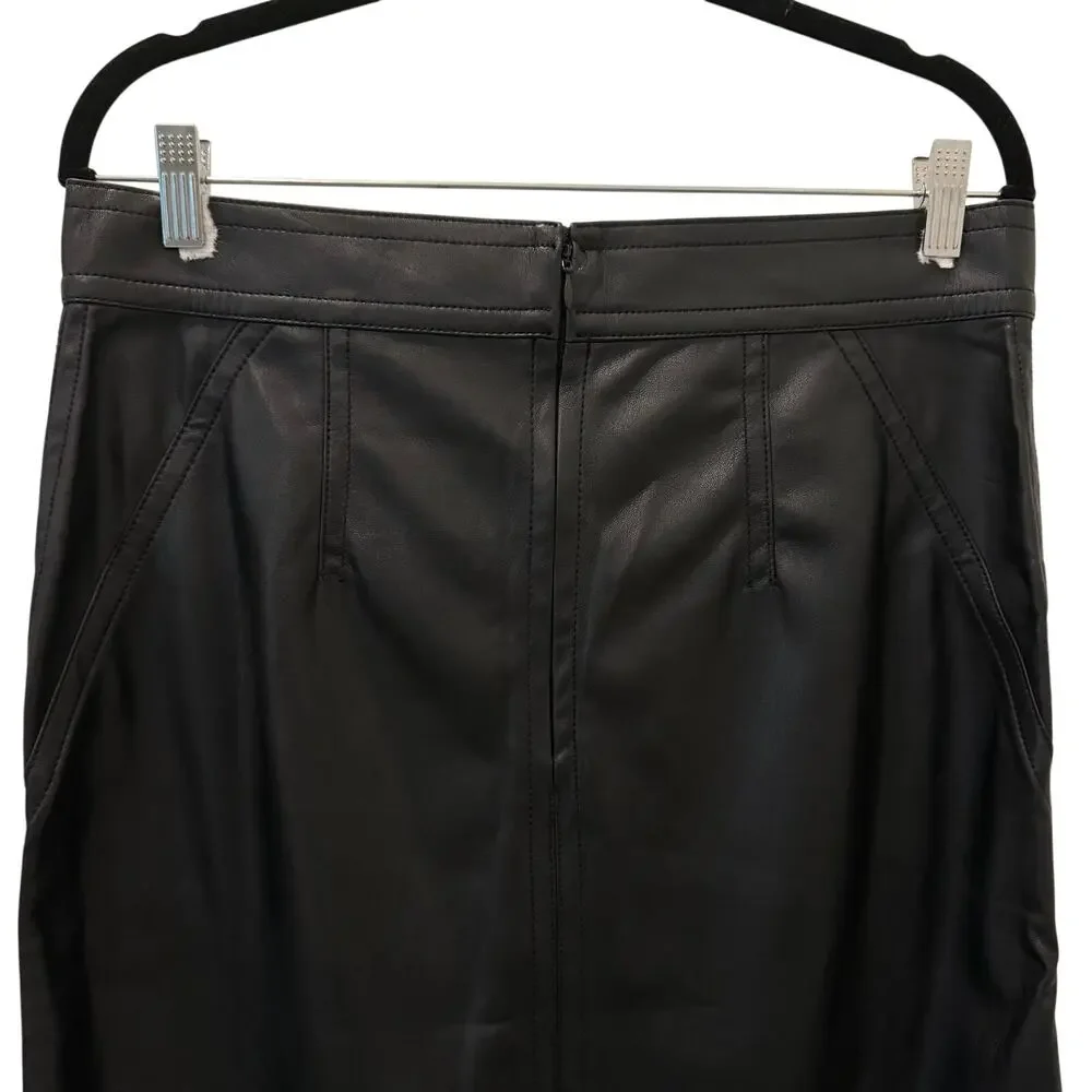Ann Taylor Women’s Black Faux Leather Pencil Skirt Size 10 Midi Work Office