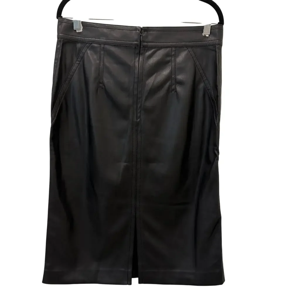 Ann Taylor Women’s Black Faux Leather Pencil Skirt Size 10 Midi Work Office