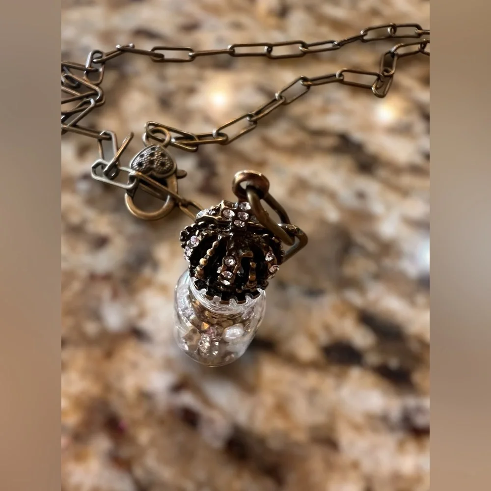 Crown and Cross Pendant Vial with Rhinestones
