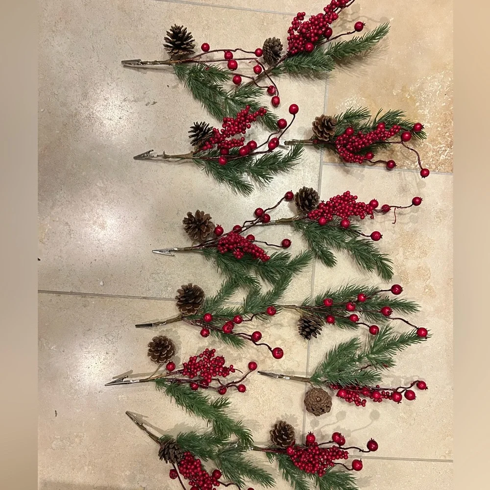 Festive Red and Green Holiday Pinecone Clips set of 12