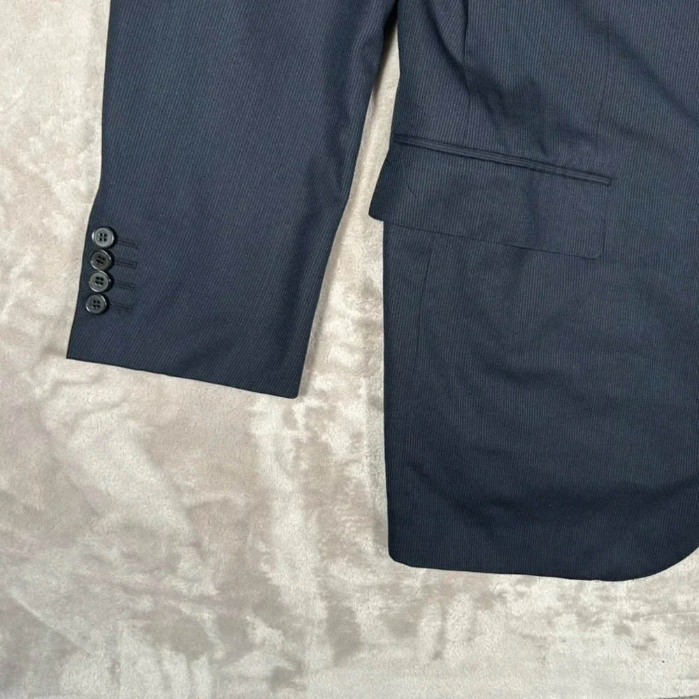 Ermenegildo Zegna Blazer Mens 46L Blue Striped Wool Sport Coat Made In Italy EUC