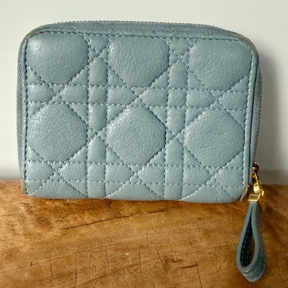 Dior Blue Cannage Compact Wallet
