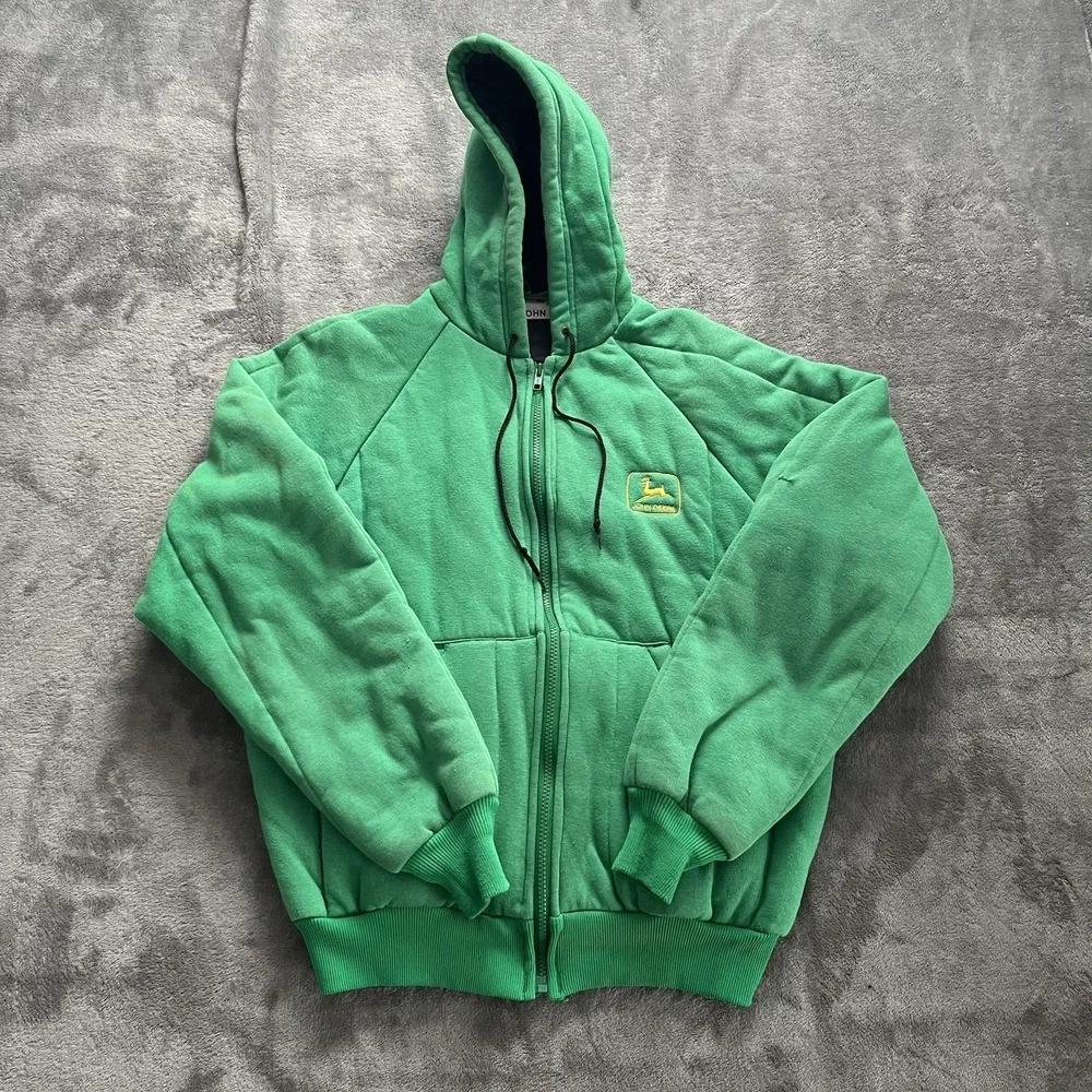 VTG Made Expressly For John Deere Jacket Mens S Hooded Quilted Lined Workwear